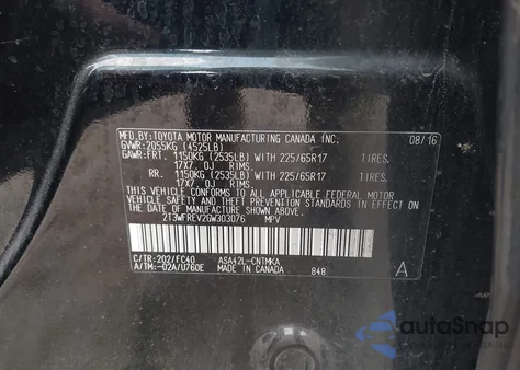 2016 Toyota Rav4 Xle из США, поврежденный, VIN 2T3WFREV2GW303076